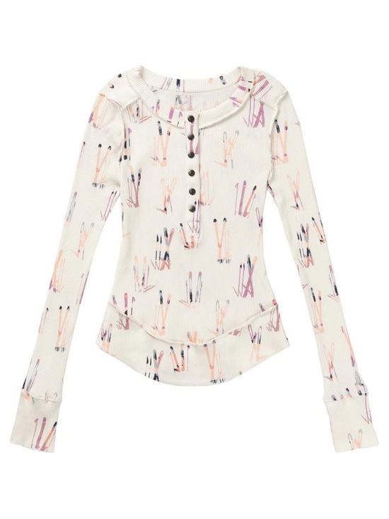 FP Movement by Free People Tops - Free People FP Movement Women's Rally Printed Long-Sleeve Henley Knit Layer Skis